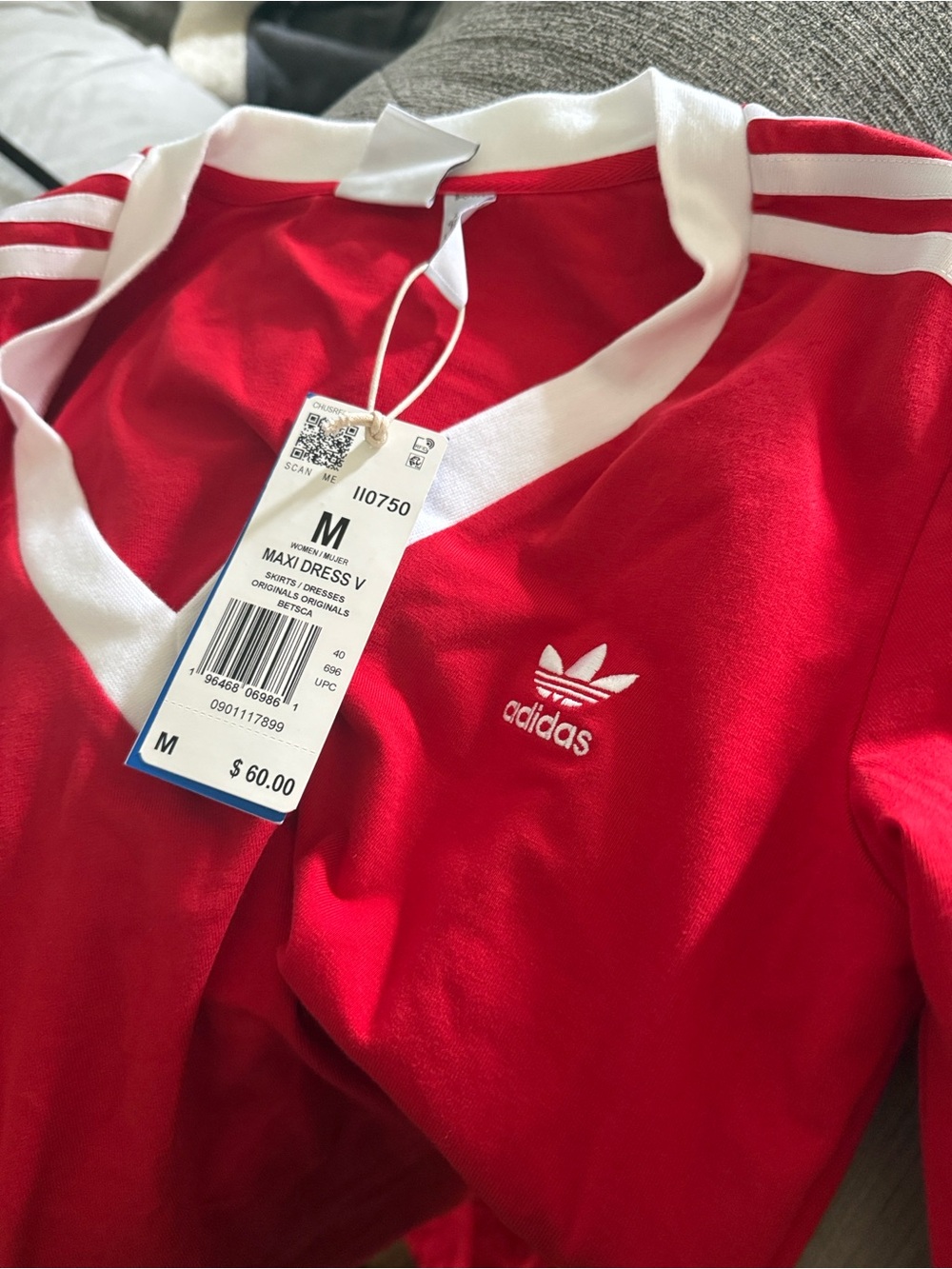 adidas Red and White Women's V-Neck Maxi Dress - Picture 2 of 2